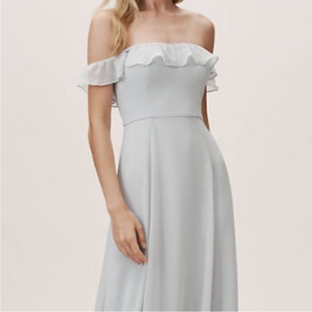 Off-Shoulder Ruffle Maxi Dress in Light Gray